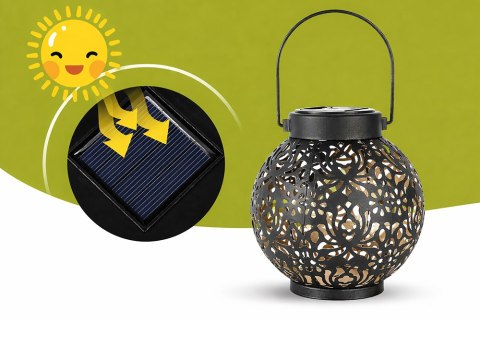 LAMPION SOLARNY OZDOBNY LED LATARNIA SŁONECZNA CZARNA WISZĄCA LAMPA