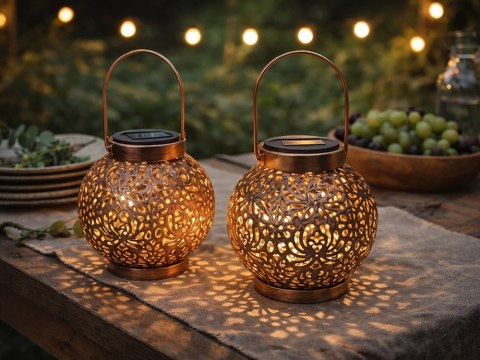 LAMPION SOLARNY OZDOBNY LED LATARNIA SŁONECZNA ZŁOTA MIEDZIANA WISZĄCA