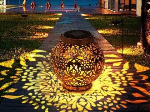 LAMPION SOLARNY OZDOBNY LED LATARNIA SŁONECZNA ZŁOTA MIEDZIANA WISZĄCA
