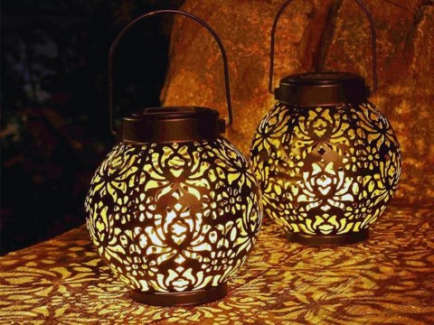 LAMPION SOLARNY OZDOBNY LED LATARNIA SŁONECZNA ZŁOTA MIEDZIANA WISZĄCA
