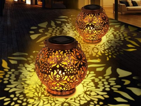 LAMPION SOLARNY OZDOBNY LED LATARNIA SŁONECZNA ZŁOTA MIEDZIANA WISZĄCA