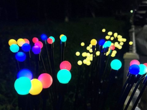 LAMPKI OGRODOWE SOLARNE KULECZKI 2 SZTUKI PO 6 LAMPEK LED RGB DŁUGIE 70 CM
