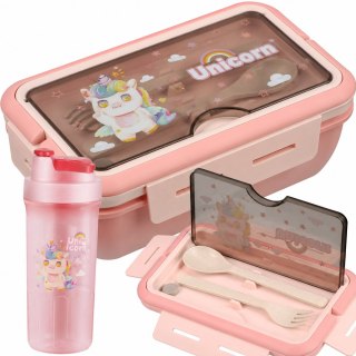 Lunchbox śniadaniówka pojemnik na śniadanie obiad sztućce z bidonem zestaw