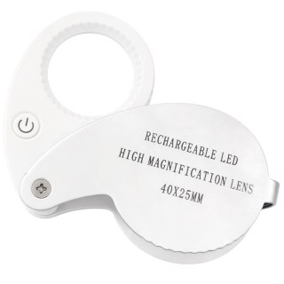 Lupa jubilerska powiększenie 40x kieszonkowa składana 25mm dioda 9 led