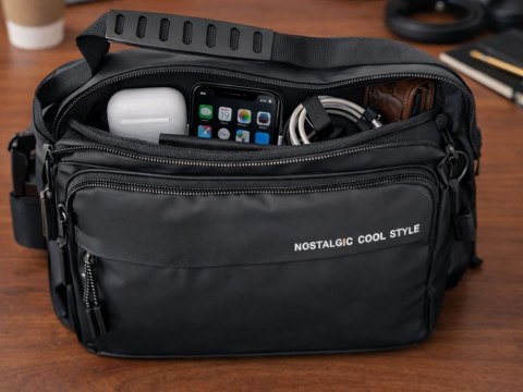 Nerka męska saszetka na ramię do ręki torba crossbody czarna regulacja