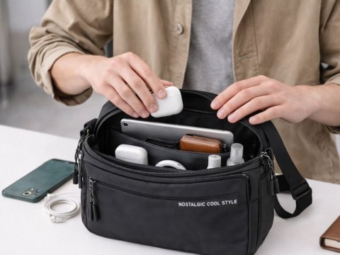 Nerka męska saszetka na ramię do ręki torba crossbody czarna regulacja