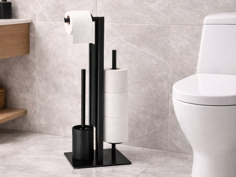 UCHWYT WIESZAK NA PAPIER TOALETOWY Z PÓŁKĄ NA TELEFON CZARNY LOFT WC STAL