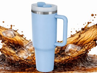 Duży kubek termiczny 1,2l słomka uchwytem stalowy termos na zimne i gorące