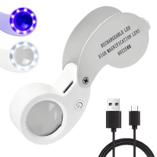 Lupa powiększająca jubilerska led uv składana ładowana usb do czytania 60x
