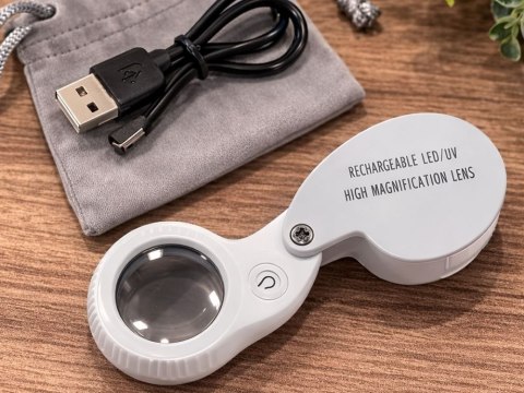Lupa powiększająca jubilerska led uv składana ładowana usb do czytania 60x