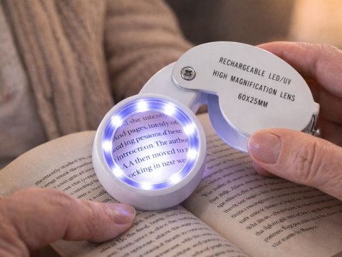 Lupa powiększająca jubilerska led uv składana ładowana usb do czytania 60x