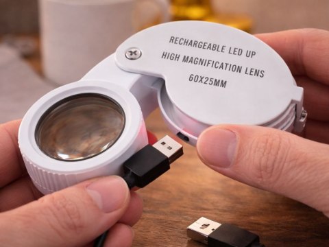 Lupa powiększająca jubilerska led uv składana ładowana usb do czytania 60x