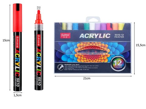 Markery akrylowe zestaw 12 szt pisaki flamastry mazaki wodoodporne z farbą