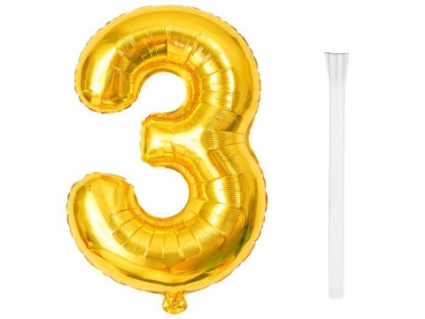 Balon foliowy cyfra liczba 3 złota 66cm urodziny przyjęcie dekoraca złoty