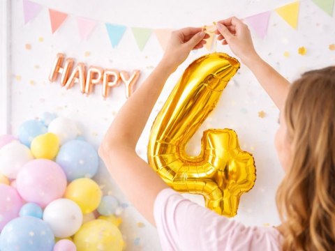 Balon foliowy cyfra liczba 4 złota 66cm urodziny przyjęcie dekoraca złoty