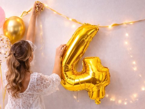 Balon foliowy cyfra liczba 4 złota 66cm urodziny przyjęcie dekoraca złoty