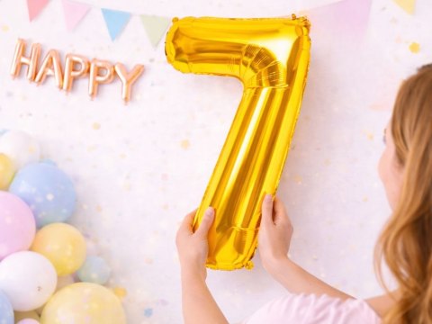 Balon foliowy cyfra liczba 7 złota 66cm urodziny przyjęcie dekoraca złoty