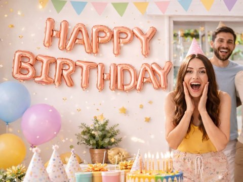Balony foliowe happy birthday girlanda różowe napis urodziny dekoracja