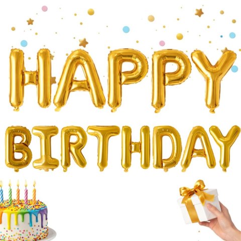 Balony foliowe happy birthday girlanda złote napis urodziny dekoracja