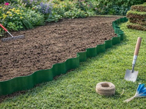 Obrzeże trawnikowe 9m x 20cm do ogrodu faliste palisada płotek zielone