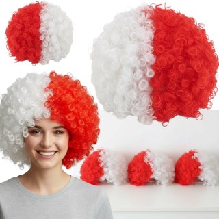 Peruka kibica afro loki biało czerwona nakrycie na głowę polska mecz