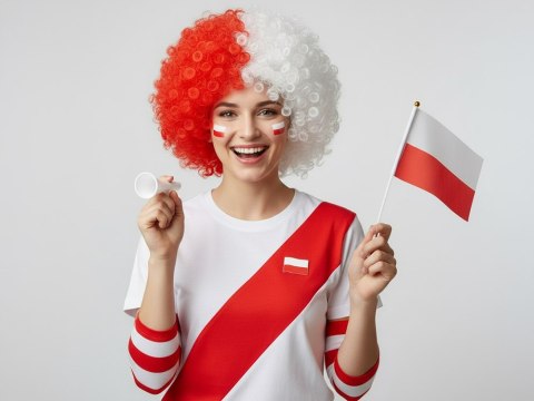 Peruka kibica afro loki biało czerwona nakrycie na głowę polska mecz