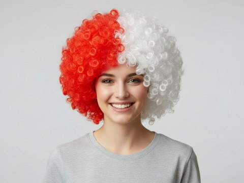 Peruka kibica afro loki biało czerwona nakrycie na głowę polska mecz