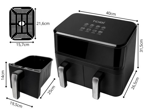 Frytkownica beztłuszczowa air fryer 15l 2400w podwójna dwukomorowa 6 trybów