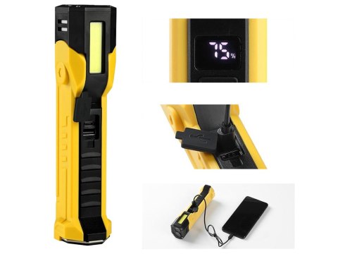 Lampa warsztatowa latar led cob akumulatorowa z magnesem hak mocna