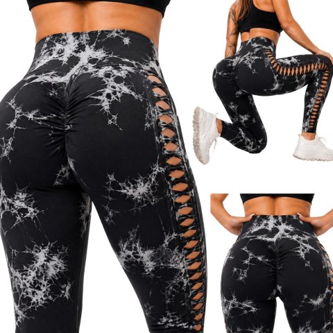 Legginsy damskie push up marmurkowe wysoki stan modelujące fitness s/m
