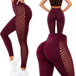 Legginsy damskie push up modelujące długie wysoki stan fitness bordowe l/xl
