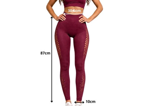 Legginsy damskie push up modelujące długie wysoki stan fitness bordowe l/xl