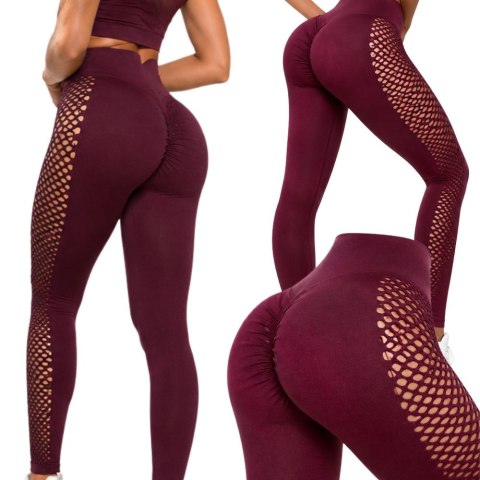 Legginsy damskie push up modelujące długie wysoki stan fitness bordowe s/m