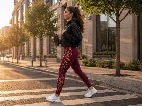 Legginsy damskie push up modelujące długie wysoki stan fitness bordowe s/m
