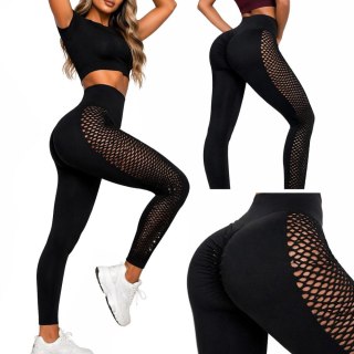 Legginsy damskie push up modelujące wysoki stan fitness siłownia czarne s/m