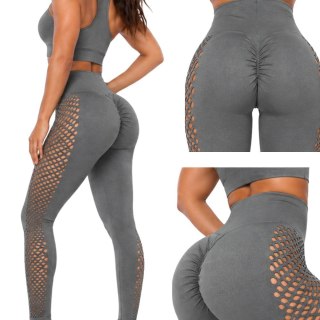 Legginsy damskie push up modelujące wysoki stan fitness siłownia szare l/xl