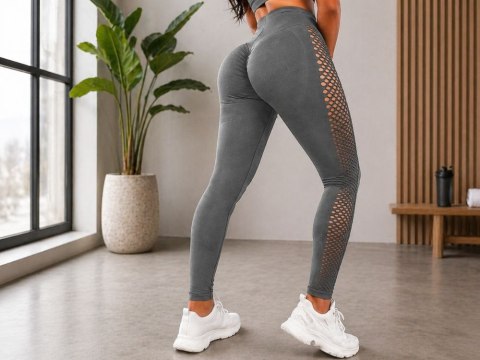 Legginsy damskie push up modelujące wysoki stan fitness siłownia szare l/xl