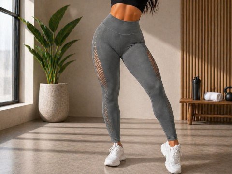 Legginsy damskie push up modelujące wysoki stan fitness siłownia szare l/xl