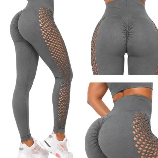 Legginsy damskie push up modelujące wysoki stan fitness siłownia szare s/m