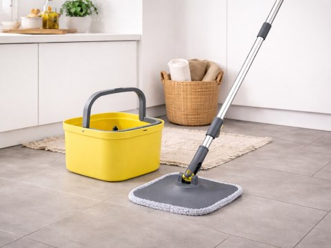 Mop obrotowy rotacyjny 360 spin wiadro zestaw 2x nakładki mikrofibra odpływ