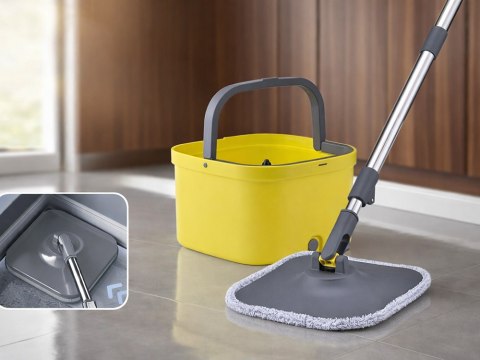 Mop obrotowy rotacyjny 360 spin wiadro zestaw 2x nakładki mikrofibra odpływ