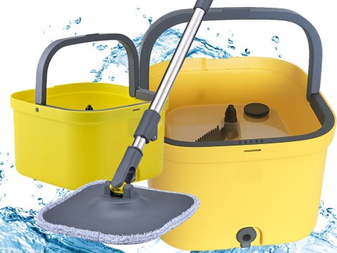Mop obrotowy rotacyjny 360 spin wiadro zestaw 2x nakładki mikrofibra odpływ