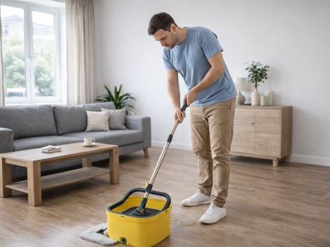 Mop obrotowy rotacyjny 360 spin wiadro zestaw 2x nakładki mikrofibra odpływ