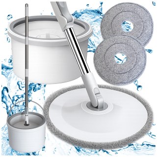 Mop obrotowy rotacyjny 360 spin wiadro zestaw 2x nakładki mikrofibra odpływ