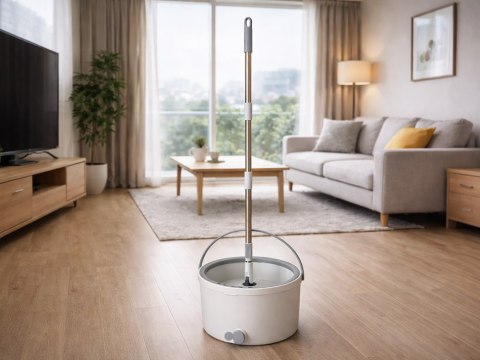 Mop obrotowy rotacyjny 360 spin wiadro zestaw 2x nakładki mikrofibra odpływ