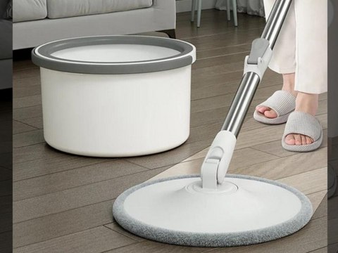 Mop obrotowy rotacyjny 360 spin wiadro zestaw 2x nakładki mikrofibra odpływ