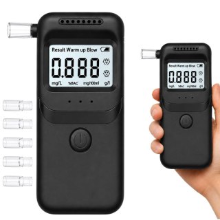 Alkomat elektroniczny cyfrowy lcd tester trzeźwości + 5 ustników czarny