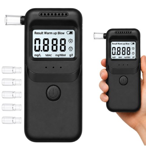 Alkomat elektroniczny cyfrowy lcd tester trzeźwości + 5 ustników czarny