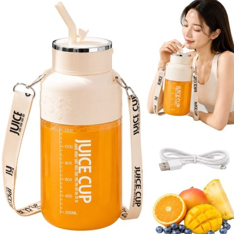 Bidon blender butelka usb 1200ml kubek do smoothie shaker ze słomką paskiem