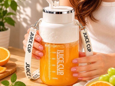 Bidon blender butelka usb 1200ml kubek do smoothie shaker ze słomką paskiem